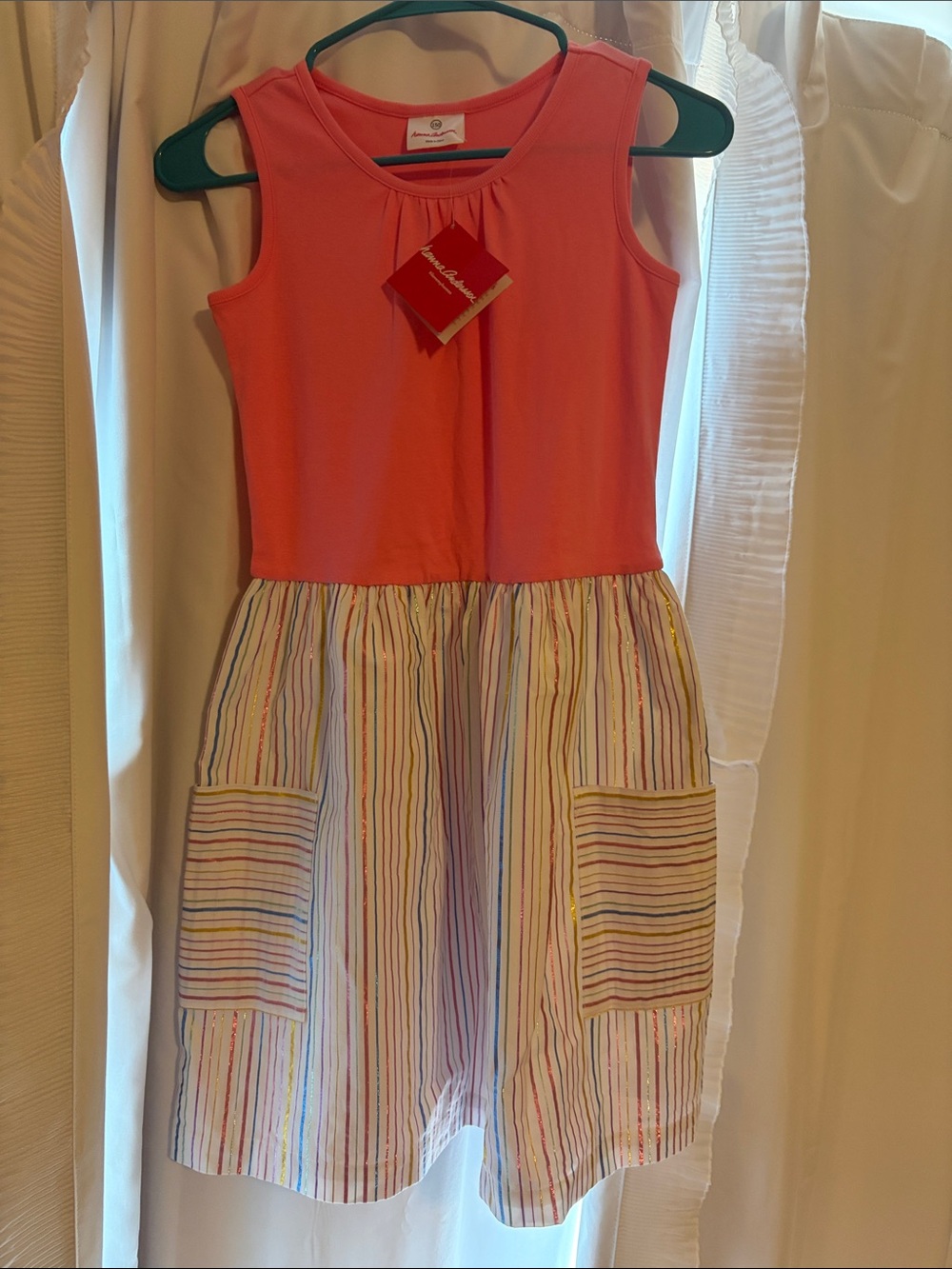 Hanna Andersson girl’s pink and striped dress with pockets